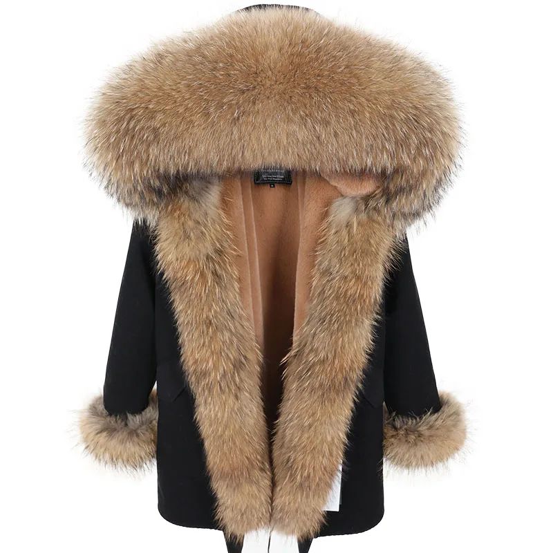 

fashion loose long winter coat 2019 new natural raccoon fur collar detachable artificial fur liner parka thick warm women's jack