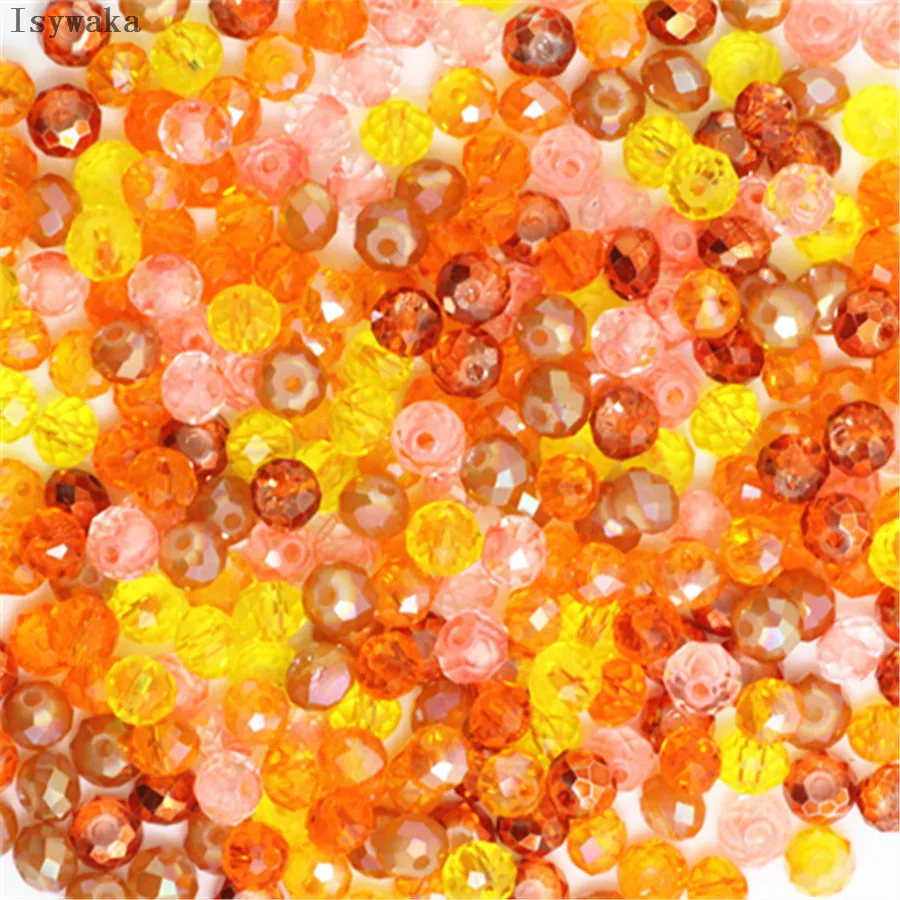 Isywaka Pink Multicolor 4*6mm 50pcs  Rondelle Austria faceted Crystal Glass Beads Loose Spacer Round Beads for Jewelry Making