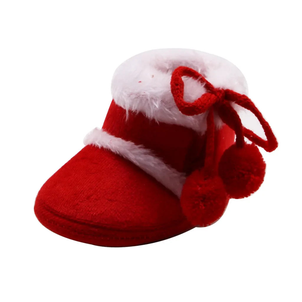 Рождественская обувь; красные новогодние маленькие сапоги; зимние кашемировые плюшевые сапоги для новорожденных девочек; теплая обувь