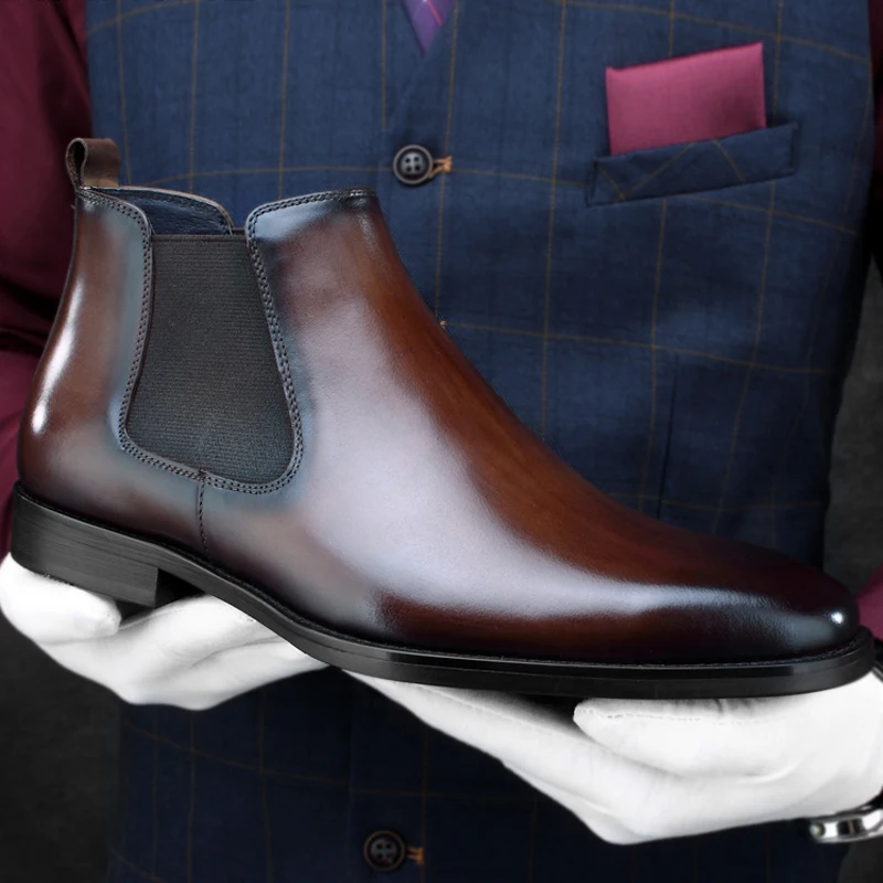Мужские Ботильоны «Челси» ручной работы в винтажном стиле из натуральной кожи; мужская Ковбойская обувь для верховой езды с квадратным носком в итальянском стиле; HKN190 - Цвет: Tan Boots  For Man