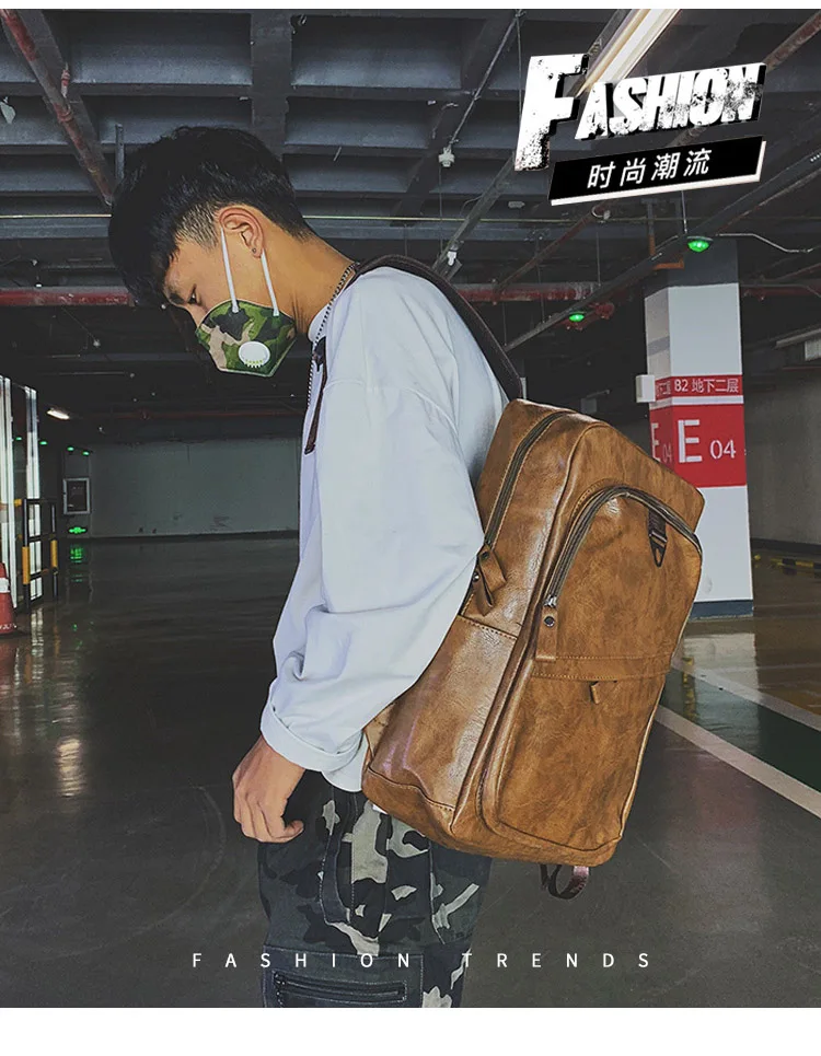 Black Brown PU Leather Backpack Laptop Bag for Men 2019 High Quality Retro School Bagpack Big Fashion Casual Business Travel Bag (2)