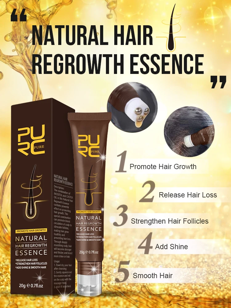 PURC Natural Hair Growth Oil Thickener Essence Anti Hairs Loss Care Scalp Massage Roller Treatments Fast Grow Hair Oil Products