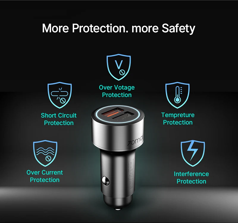 70mai QC 3 0 Автомобильное зарядное устройство с двумя USB портами и 2USB портами|Кабели