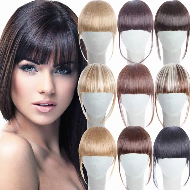 

Hot Black Brown Blonde Fake Fringe Clip Hair Extensions With High Temperature Synthetic Fiber Hair Accesories