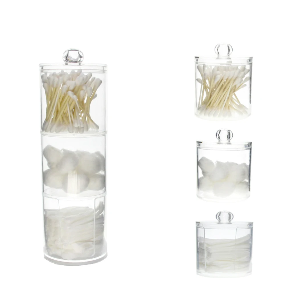 Clear Empty Acrylic Round Cotton Swabs Stick Makeup Pads Balls Storage Box Facial Puffs Cosmetic Organizer