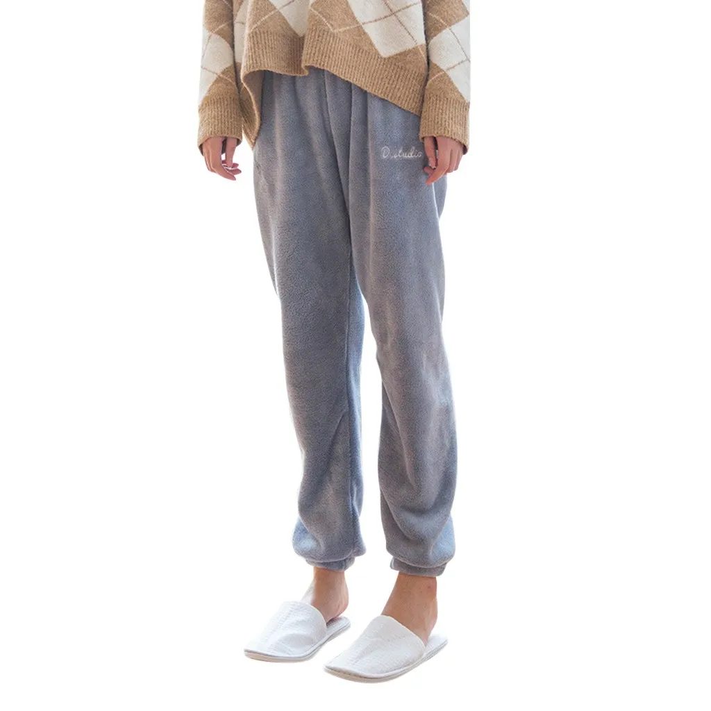 Пижамы Штаны Женская одежда для сна зимние теплые чистый бархат кораллового цвета; домашние штаны удобные Штаны d90926