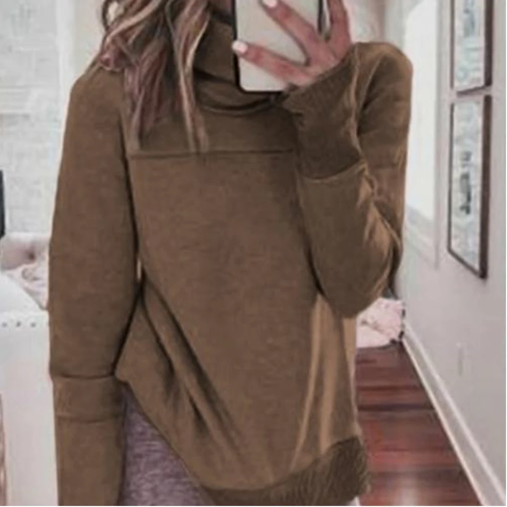 

2019 Autumn Turtleneck Sweatshirts Women's Long Sleeve Pile Collar Sweatshirt Pullover Top Sweatshirt Casual Pure Color Tops