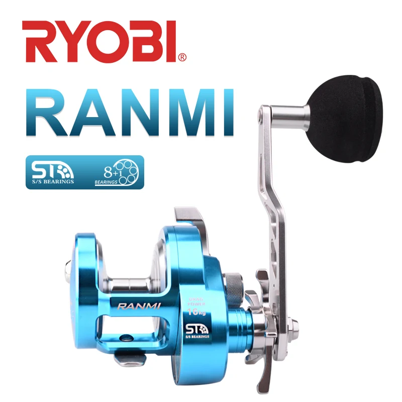 

RYOBI RANMI BT50 Fishing Reels 8+1BB 5.1:1Gear Ratio Max Drag16kg Blue Slow Jigging Reel Saltwater All Metal Reel Fishing Wheels