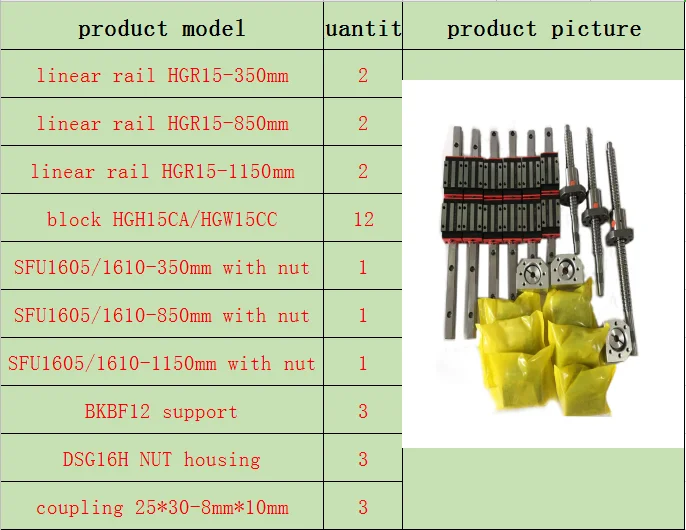 350-850-1150mm 3 оси 4aixs 15 мм линейные рельсы линейная направляющая HGR15 HGH15 и 16 мм шариковый винт SFU1605/SFU1610 Набор для ЧПУ - Цвет: 350-850-1150mm