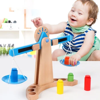 

New Montessori Wooden Educational Toy Small New Balance Scale Toy With 6 Weights For Kids baby Balance Scale Toy