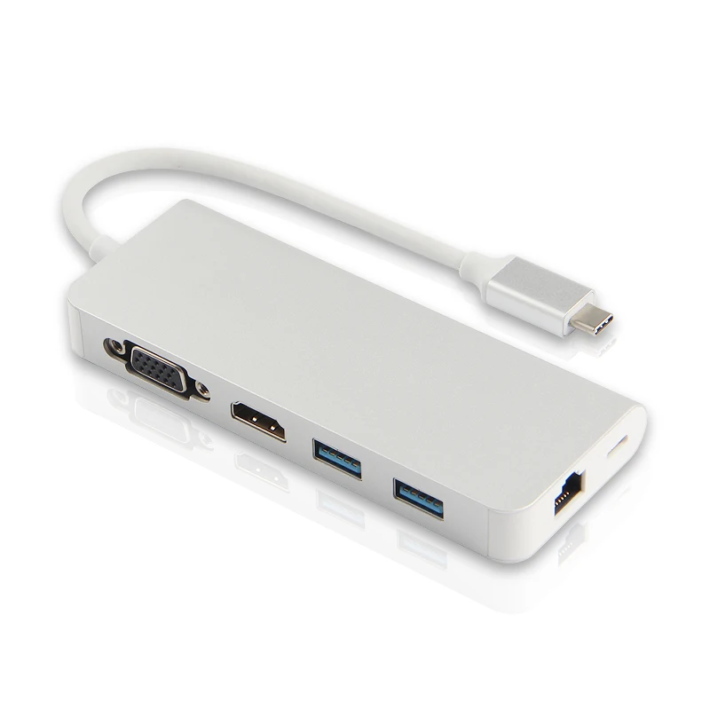 Ajiuyu USB C концентратор адаптер док-станция type-c Thunderblt 3 мульти порт конвертер HDMI VGA RJ45 USB-C USB 3,0 PD сплиттер аксессуары карта