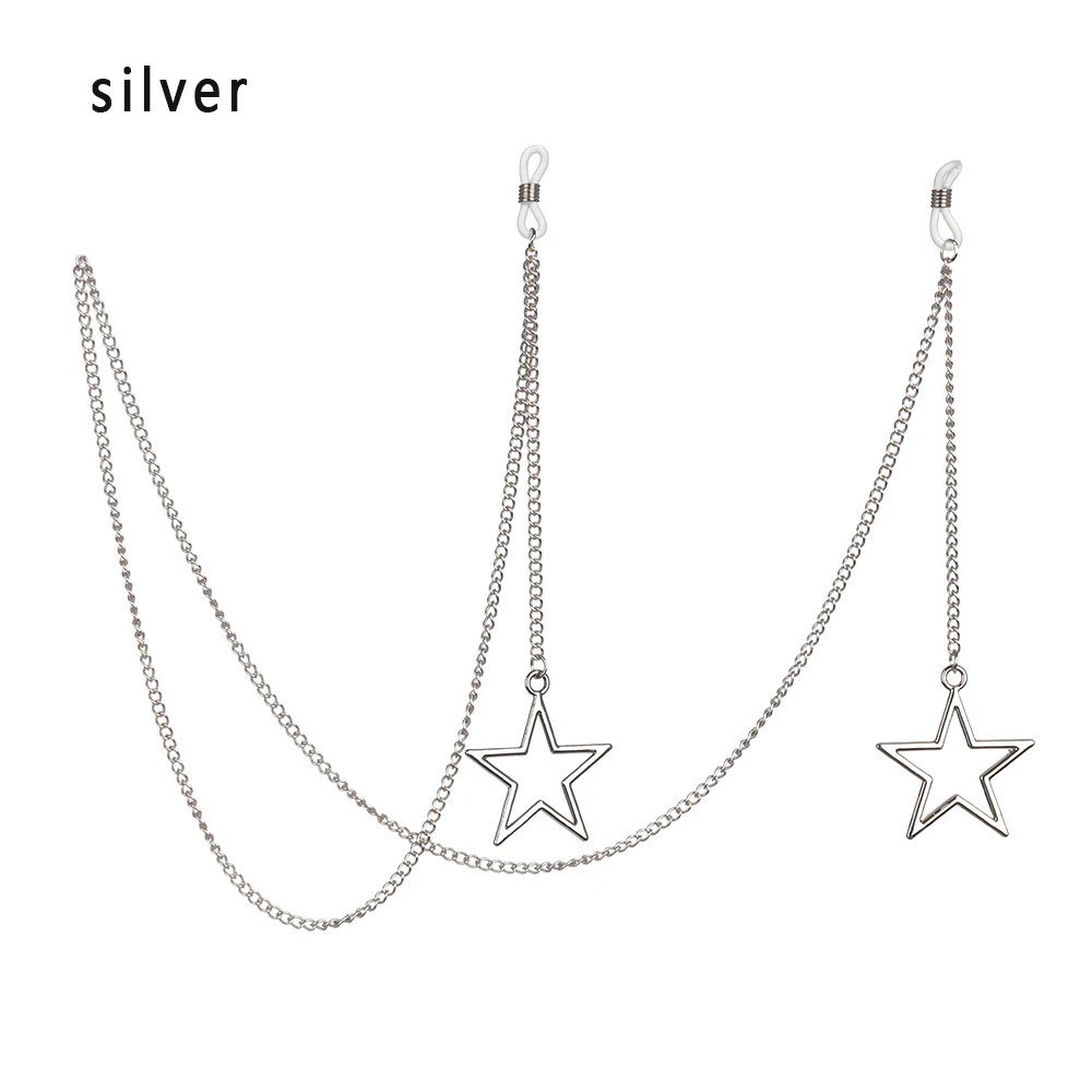 silver 1 шт. Новая модная женская подвеска цепочки для очков полые Солнцезащитные очки-звездочки для чтения шнурок для очков очки Аксессуары для ожерелья - Цвет: silver