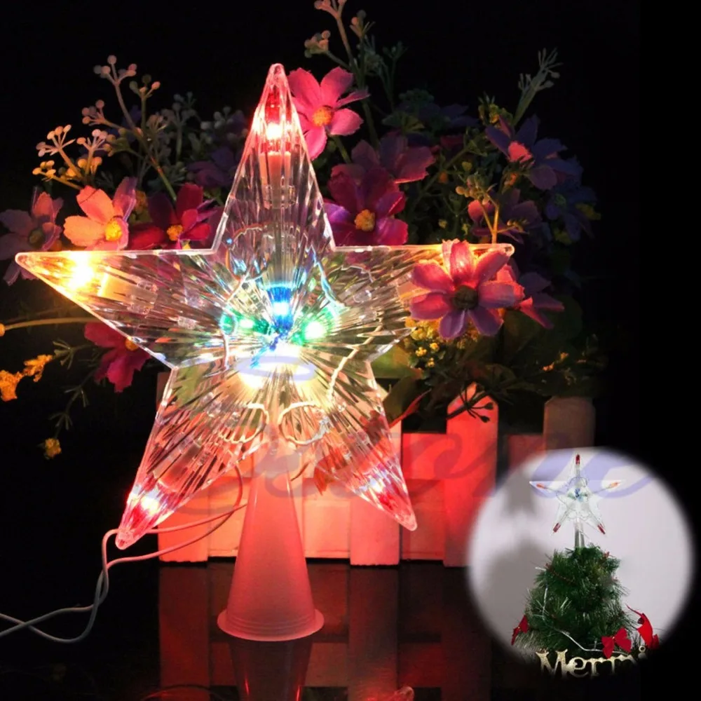 Behogar мигающий светодиодный светильник для изменения цвета Рождественская елка Топпер с украшениями в форме звезд светильник с европейской вилкой для дома navidad kerst natale