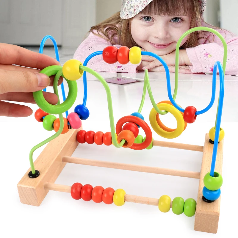 Children's wooden early education toy circle beginner baby beaded maze puzzle cognitive toy Christmas gift