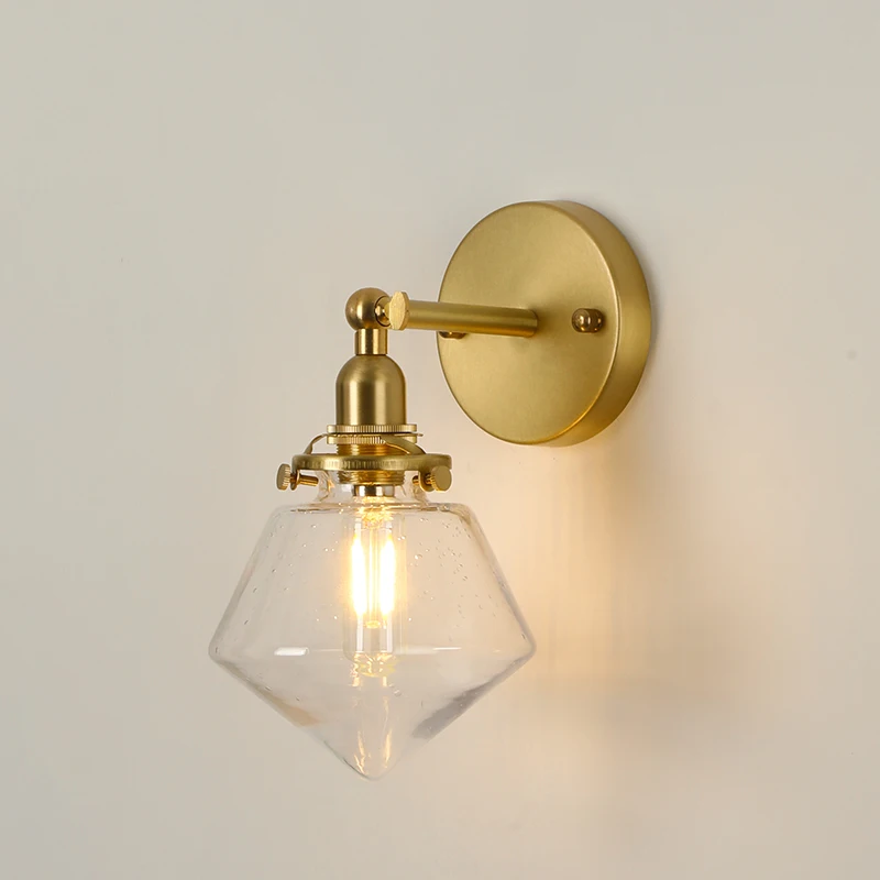 

Brass Wall Lamp with Diamond Glass shape Rotation Angle 270 Degree up and down for Bedroom Livingroom Indoor Lighting