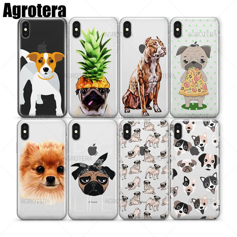 

Agrotera Phone Cases Pug Beagle Boston Terrier Boxer Bull Terrier Clear TPU Case Cover for iPhone 7 8 Plus X XS Max XR