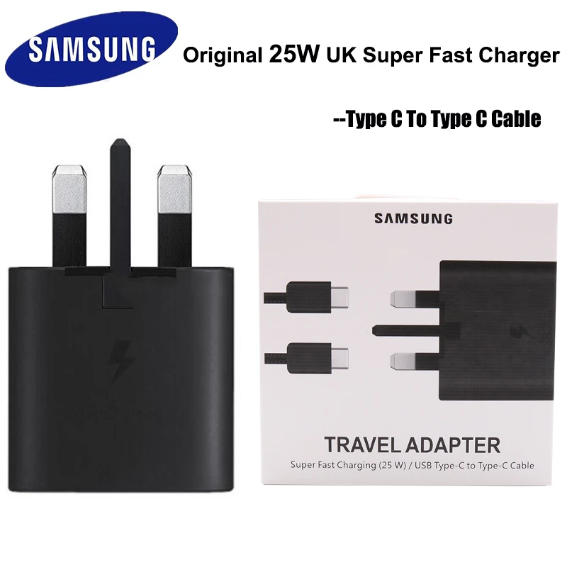 Original Samsung 25W Fast Charging Adapter UK Plug Charger Quick Type C Cable For Samsung Note 10 20 S20 + Ultra S10 A50 A90 5G quick charge usb c