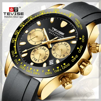 

TEVISE Top Brand Luxury Automatic Mechanical Men Watches Silicone Fashion Calendar Multifunction Luminous Waterproof Wristwatch