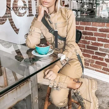 

Korean 2 Piece Cargo Pants Outfit Gothic Crop Jacket + Casual Trousers Pants Suit Fall Winter Overcoat and Pants Khaki Black Set