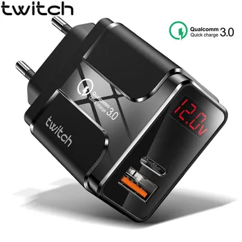 

Twitch Quick Charge 3.0 USB Charger LED Display QC 3.0 PD Fast Charging Mobile Phone Charger for iPhone Xiaomi Samsung Huawei