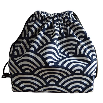 

Picnic Cotton Linen Drawstring Students Japanese Style Printed Portable Bento Lunch Bag Storage Pouch