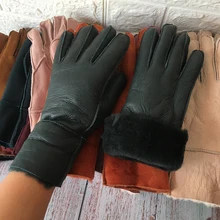 Женские перчатки, теплые зимние кожаные перчатки, перчатки ручной работы, брендовые модные классические варежки, женские кожаные перчатки из овчины