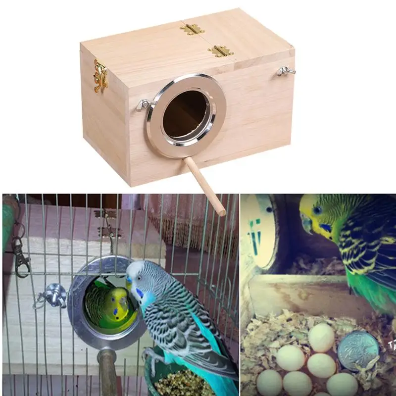 

Bird Parrot Holder Wooden Bird Nesting Organizer Clear View Window Bird House (Random)