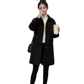 

New Autumn Winter Long Windbreaker Hepburn wind Casual Woolen coat Black Women Korean Wool coats Women's Tooling Overcoat F1182