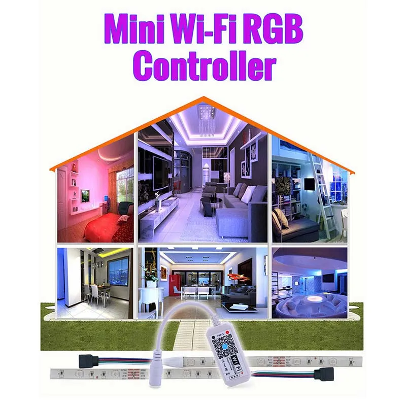 

LED WiFi Controller Smart Voice Controller Remote RGB/RGBW For Strip Light 5.3cmm*2.4cm*1cm