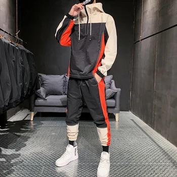 

Patchwork Men's Sportswear Two Piece Sets 2020 Autumn Winter Hip Hop Hoodies Male Casual Tracksuit Sweatshirt + Sweatpants