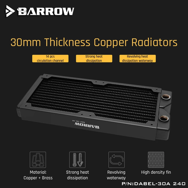 Barrow Dabel 30a 240 медный радиатор 30 мм Толщина 14 шт циркуляционный канал подходит для