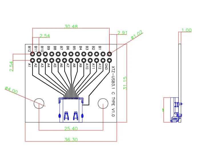 2 шт. двухсторонняя вставка TYPE-C Женская тестовая Плата USB 3,1 с печатной платой 24P Гнездовой разъем с штырьковым наконечником