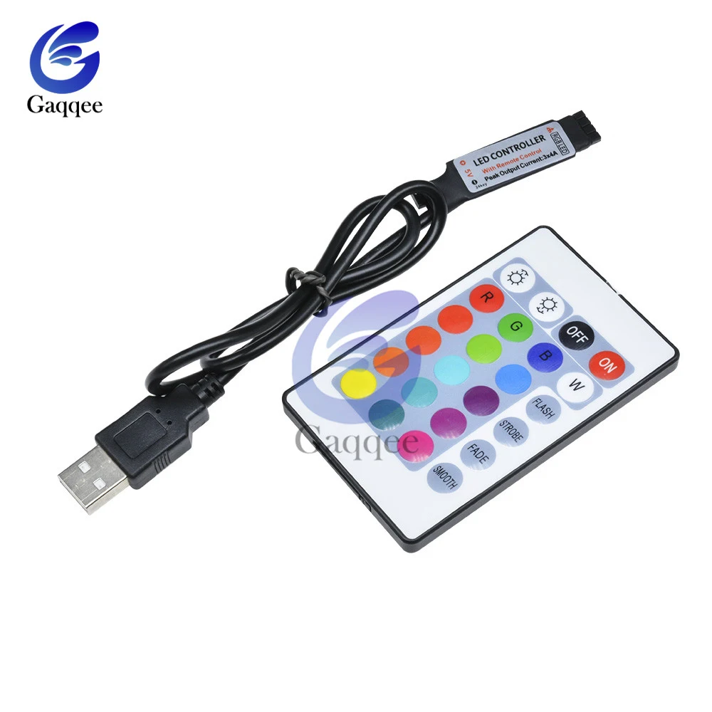 USB LED RGB Controller 24Key Remote Controller DC 5V for RGB LED Strip Light 5V 