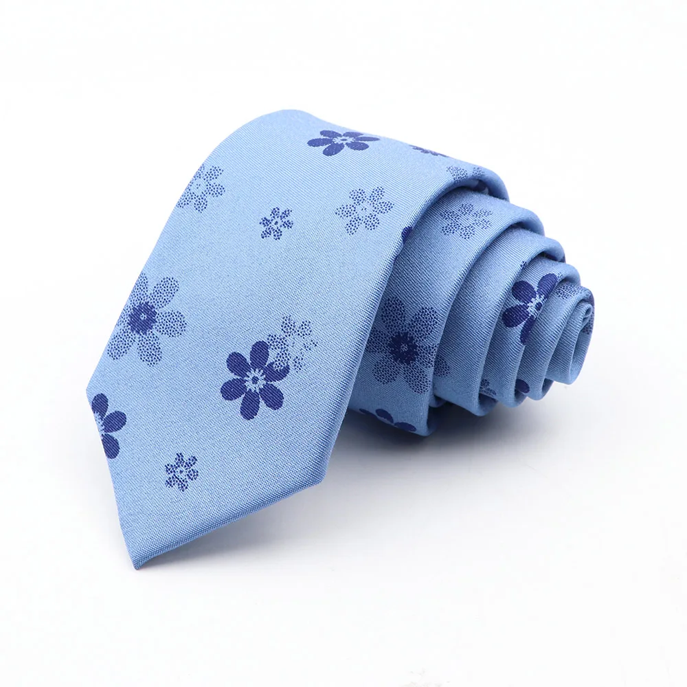 New Ties For Men Skinny Denim Blue Floral Leaf Print Neck Tie For Wedding Business Casual Neckties Suits Slim Neck Ties Gravatas