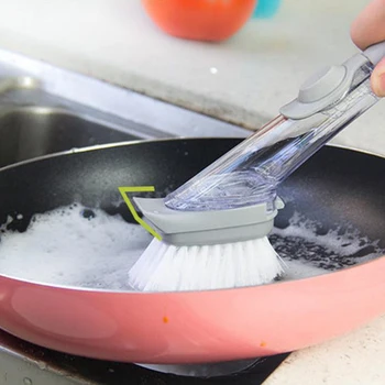 

1 Set Double Use Kitchen Cleaning Brush Scrubber Dish Bowl Washing Sponge Automatic Liquid Dispenser Kitchen Pot Cleaner Tools