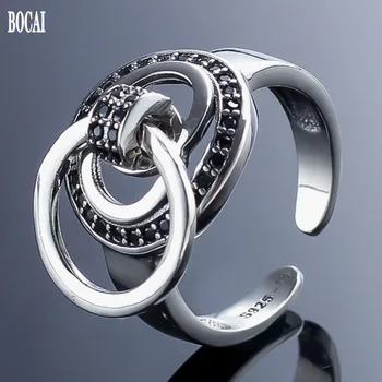 

2020 new real s925 silver ring for woman fashion diamond round ring temperament engraving adjustable woman ring