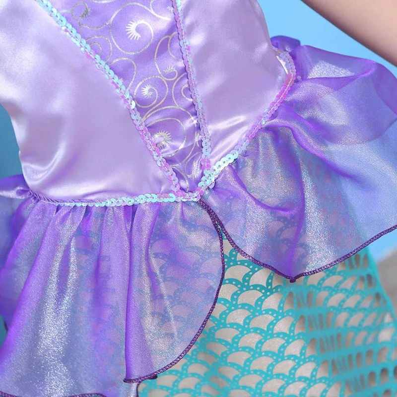 Платье русалки Ариэль для девочек, детский маскарадный костюм на Хэллоуин, День благодарения, детская одежда для карнавала, дня рождения, вечеринки, аксессуары