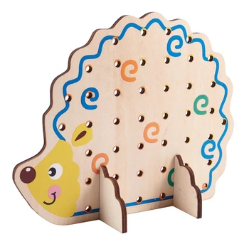 

MWZ Wooden Fruits and Vegetables Lacing & Stringing Beads Toys with Hedgehog Board for Above 3 Years Old Kids