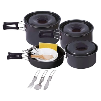 

Camping Cookware Set For Family 17 Pcs, Compact and Folding Backpacking Cookset, Lightweight Camping Pots and Pans Set