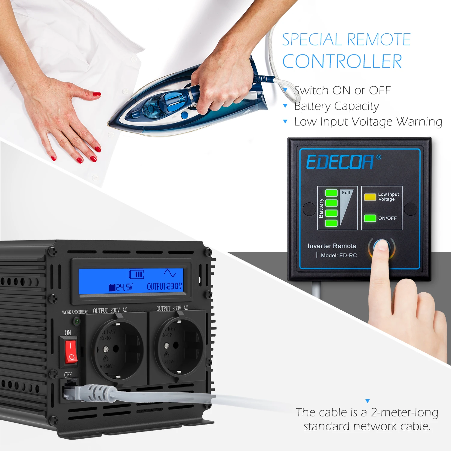 EDECOA 2500W 5000W Off преобразователь сетевого напряжения DC 24V AC 220V 230V 240V пульт