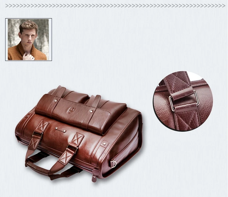 Weysfor Men PU Leather Black Briefcase Business Handbag Messenger Bags Male Vintage Shoulder Bag Men's Large Laptop Travel Bags