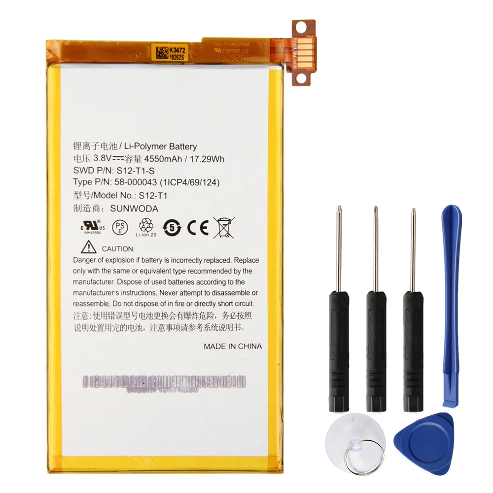 

Original Replacement Battery S12-T1 S12-T1-S For Amazon Kindle Fire HDX 7 C9R6QM Kindle Fire HDX Authentic Battery 4550mAh