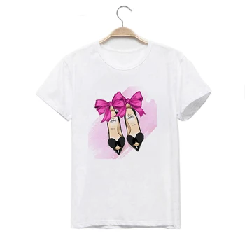 

LUSLOS 2020 New Women T-shirts Casual Harajuku Shoes Printed Tops Tee Summer Female T shirt Short Sleeve T shirt Women Clothing