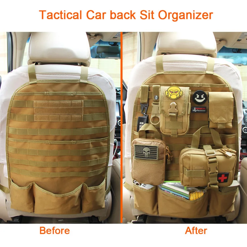 Car Seat Back Organizer Tactical Molle Storage Bag Pocket Holder Auto Pouch Mesh 