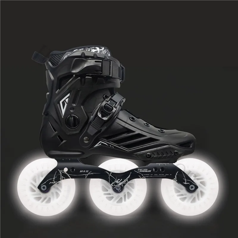 Street Road Roller Skating Ptines with 110mm LED Shine Wheels for Young Boy Girl Inline Speed Skates Sneakers BLACK WHITE 3X110