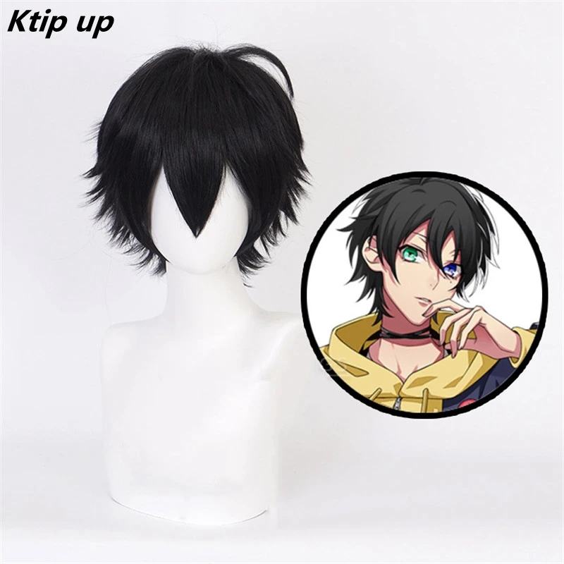 

Ktip Up Division Rap Battle Hypnosis MIC Yamada Saburo Short Black Wigs Cosplay Costume Heat Resistant Synthetic Hair Men Wig