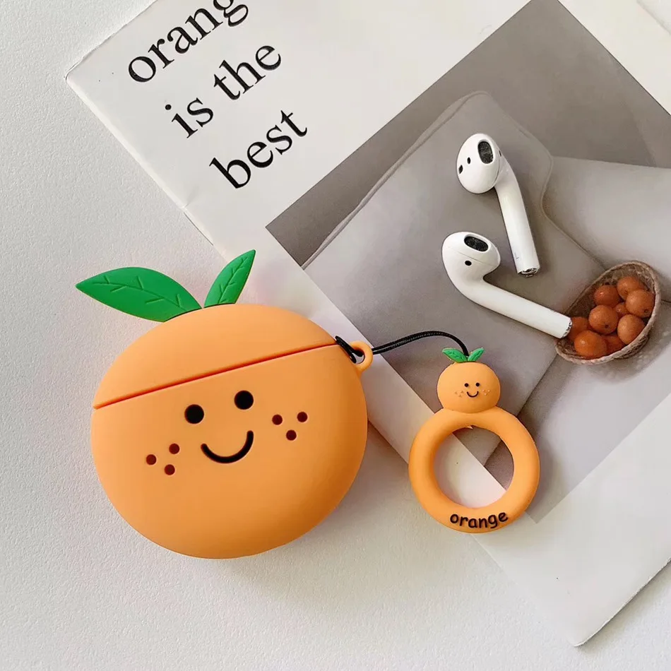 Для AirPods случае 3D мультяшный наушник чехол для Apple Airpods 2 забавные интимные аксессуары защитную крышку с палец кольцо ремень - Цвет: Orange