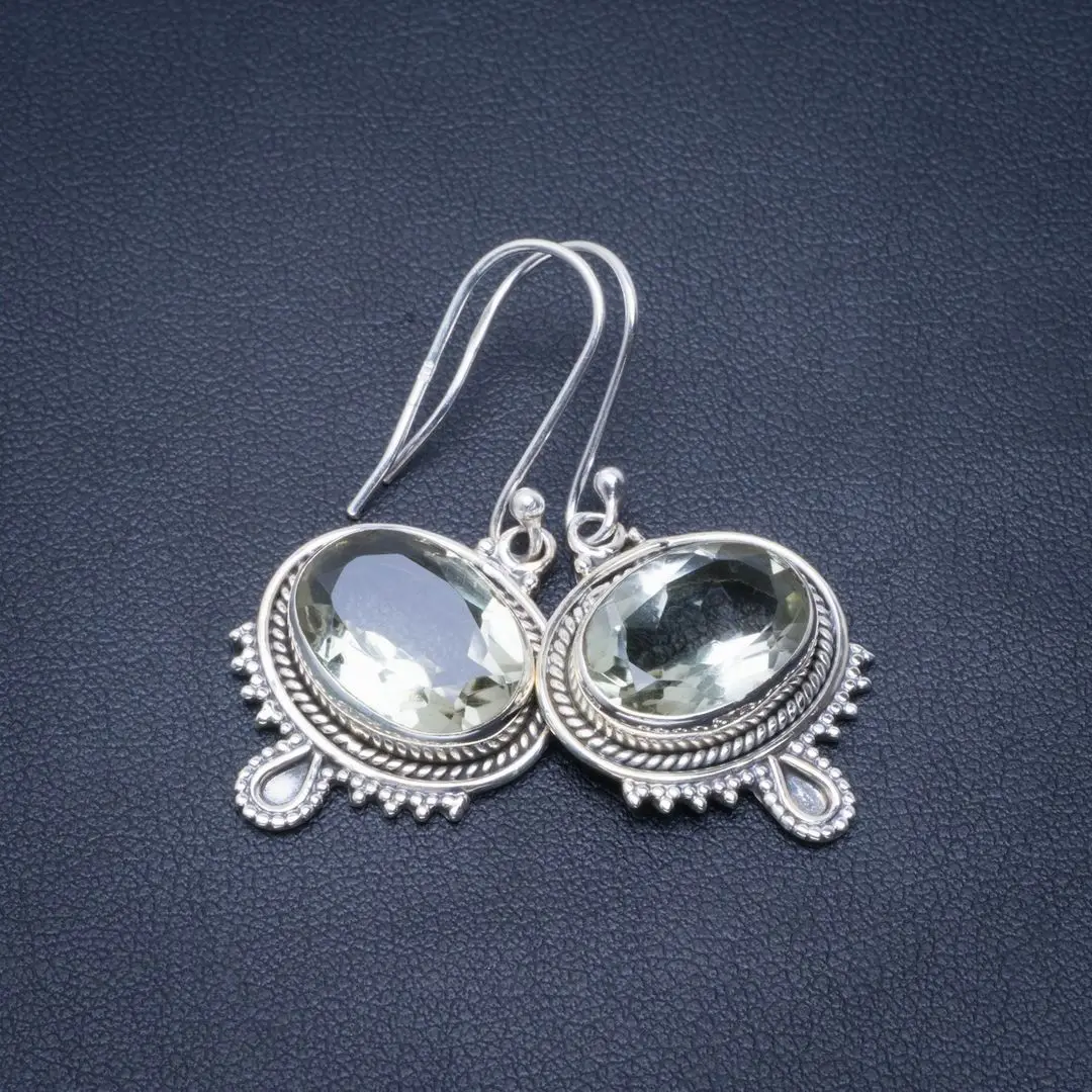 

Natural Green Amethyst Handmade Unique 925 Sterling Silver Earrings 1.75" B2603