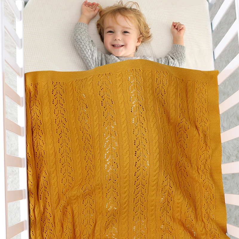 

Baby Blanket 100%Cotton Knit Plaid Newborn Girl Boy Stroller Swaddling 100*80cm Infant Bed Crib Quilts Super Soft Fashion Hollow