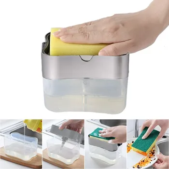 

Soap Dispenser with Sponge Manual Press Cleaning Liquid Dispenser Container Manual Press Soap Organizer Kitchen Tool July 6th